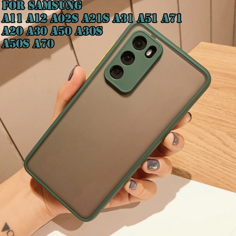 Ốp lưng Samsung A11 A12 A02s A21s A31 A51 A71 A20 A30 A50 A30S A50S A70 lưng nhám khói viền màu bảo vệ camera Loại Dày