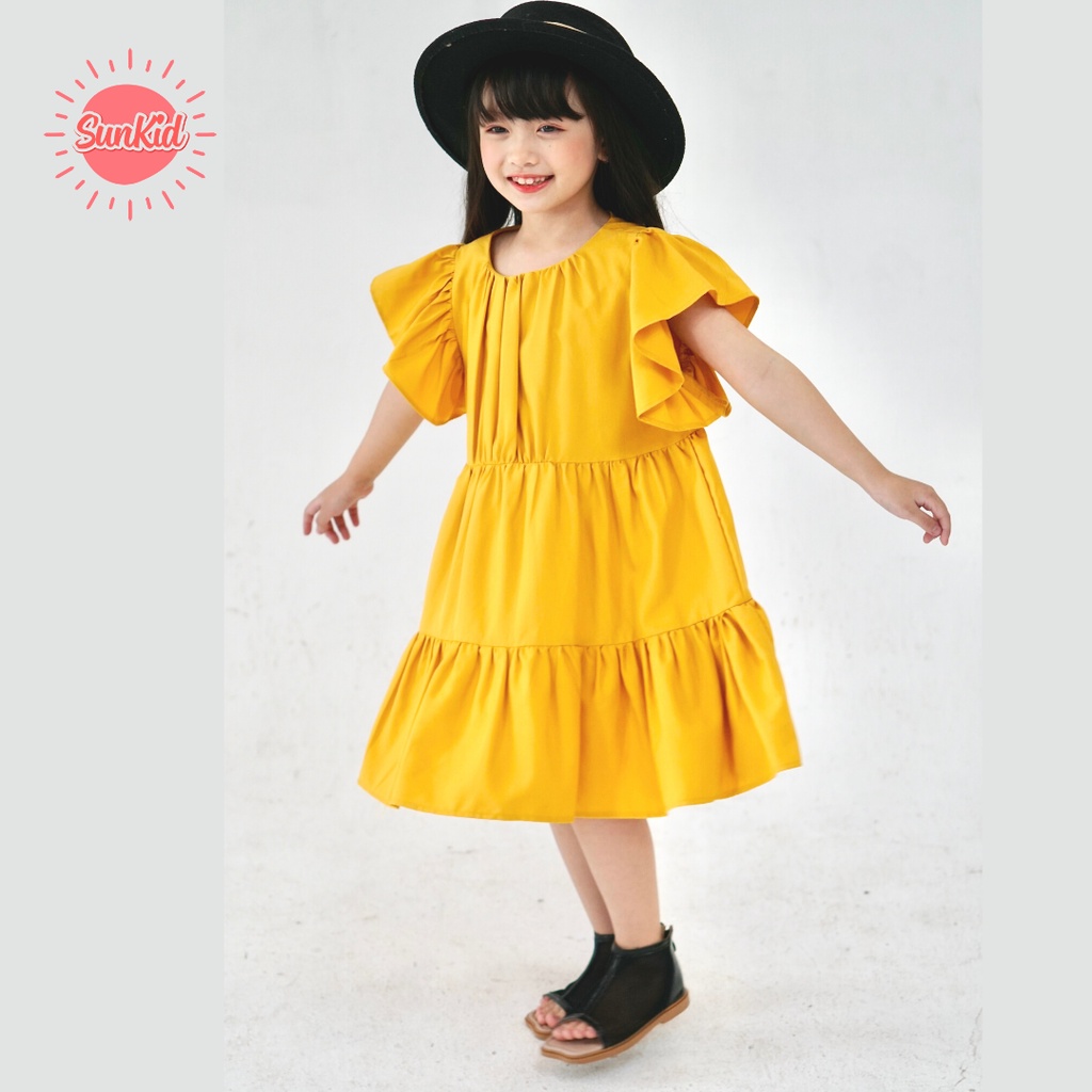 [XẢ KHO] Váy bé gái babydoll trơn vải trượt nhật cao cấp mùa hè Sunkid CT1 màu vàng, xanh 4-12 tuổi