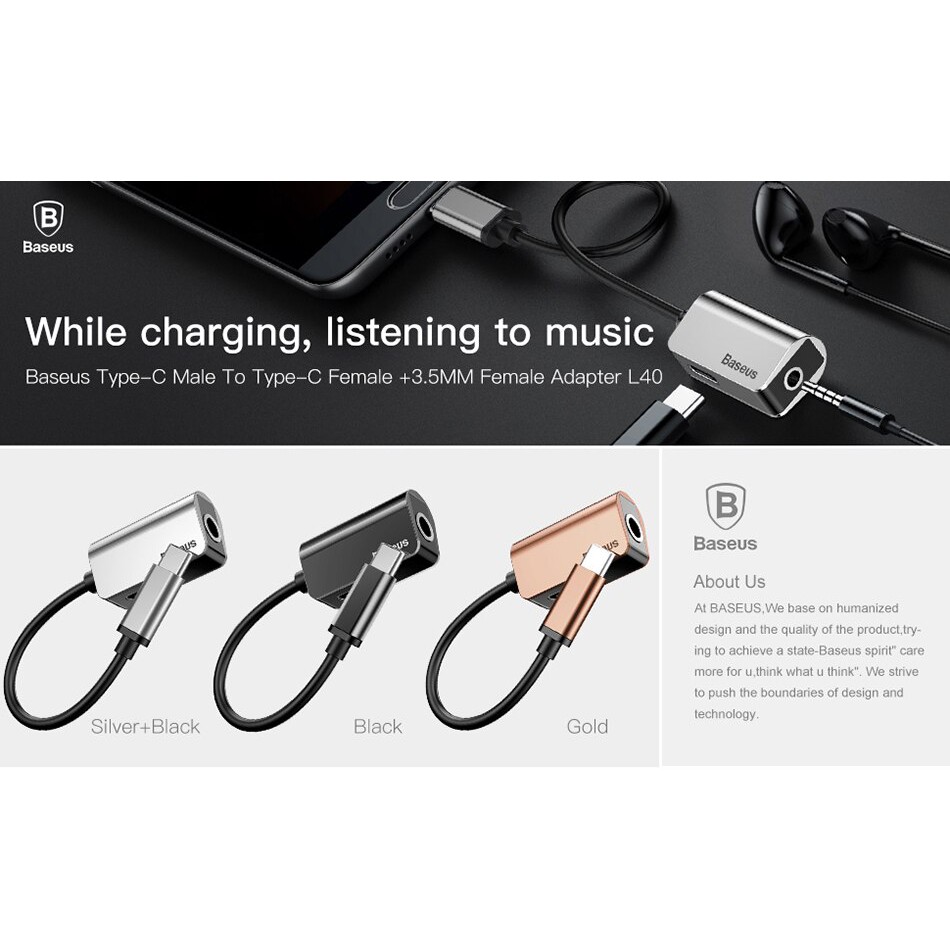 Cáp chuyển Type-C sang Audio 3.5mm + Type-C Baseus L40 - Hàng chính hãng - phukienorange