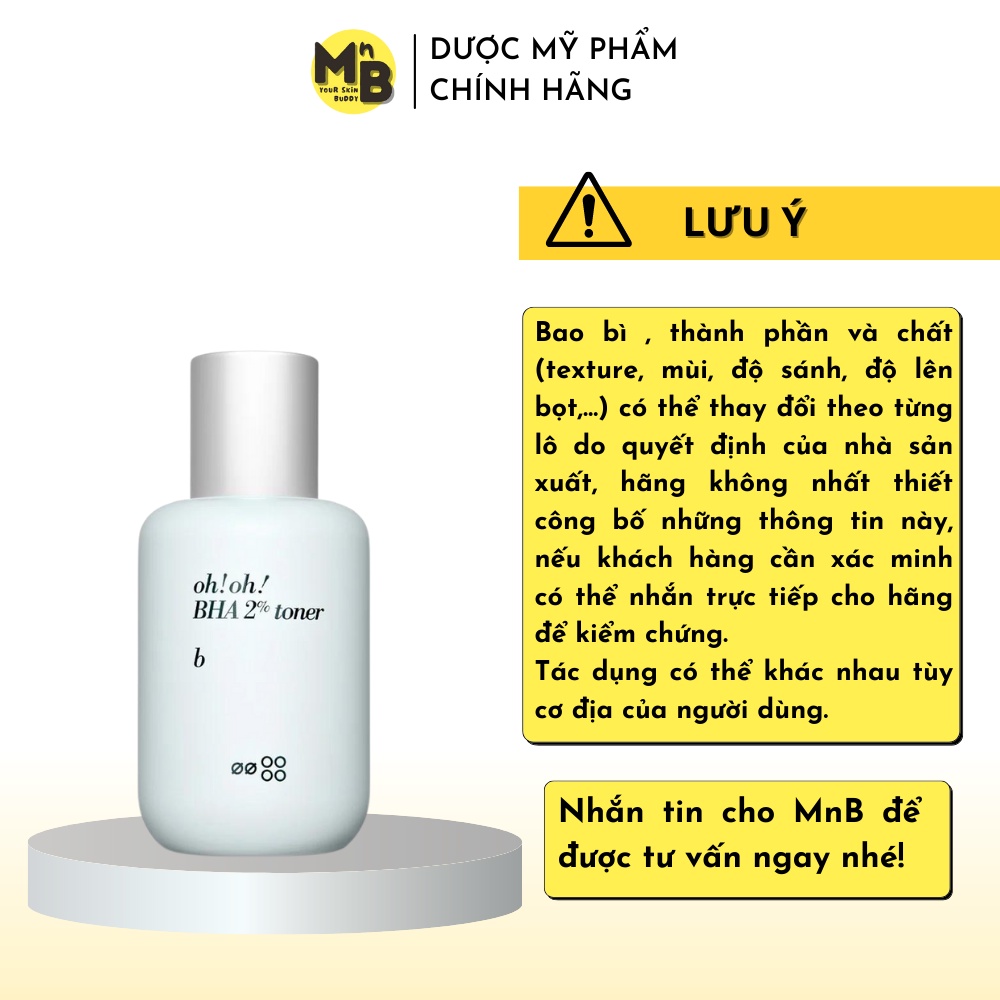 Nước Cân Bằng 2% BHA Tẩy Tế Bào Chết, Làm Sạch Sâu Da &amp; Kiểm Soát Dầu Nhờn oh!oh! BHA 2% toner : b (75ml)