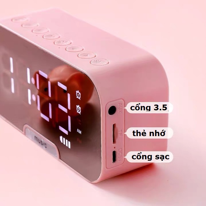 Loa bluetooth kiêm đồng hồ báo thức nghe đài FM màn hình tráng gương hiển thị đèn led G10