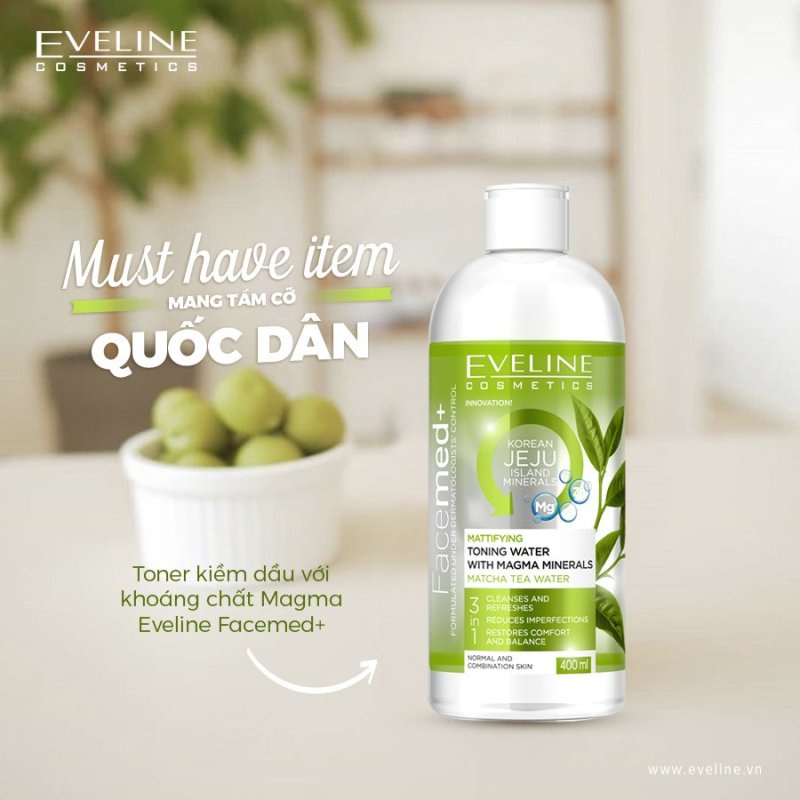 Toner kiềm dầu Eveline With Magma Mineral &amp; Matcha Tea