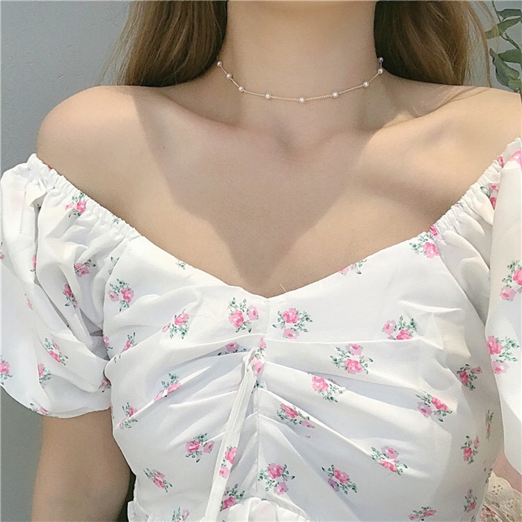 Chocker bản xích nhỏ đan xem ngọc gợi cảm CK406 Maycorner
