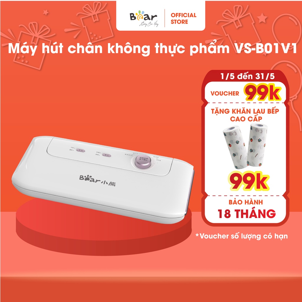 Máy Hút Chân Không Thực Phẩm Bear Hàn Miêng Túi Áp Suất Mạnh - VS-B01V1