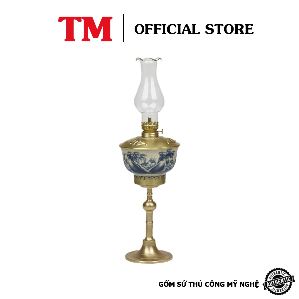 Đèn thờ dầu men rạn chân đồng cao Xưởng Gốm TM Bát Tràng bọc đồng