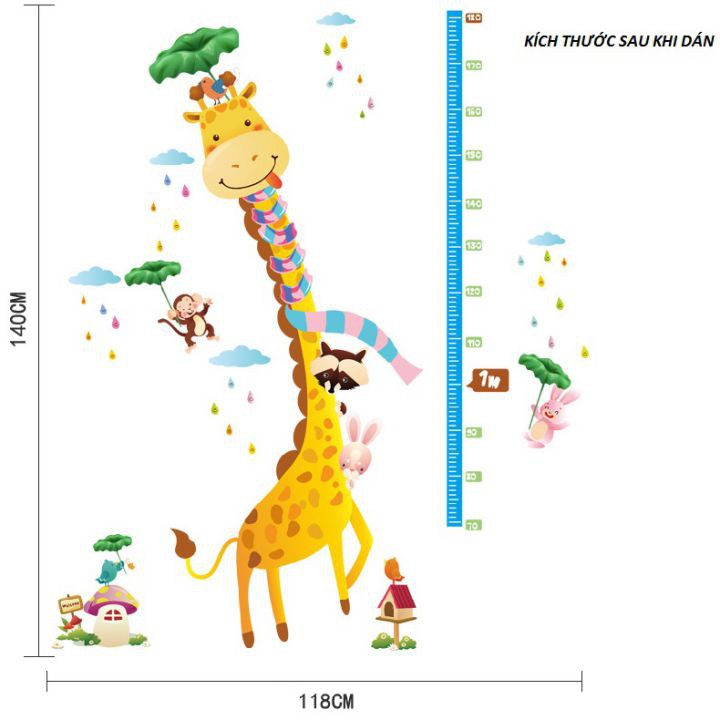 [HCM] Tranh thước đo chiều cao Hươu cao cổ - decal đo chiều cao - decalhcm