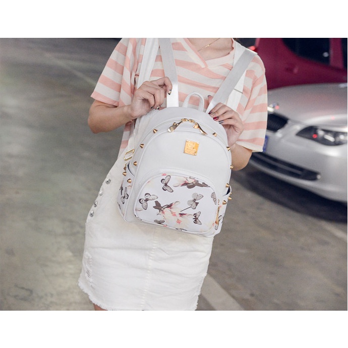 Ba Lô Da PU In Họa Tiết Hoa Phong Cách Hàn Quốc Dành Cho Nữ