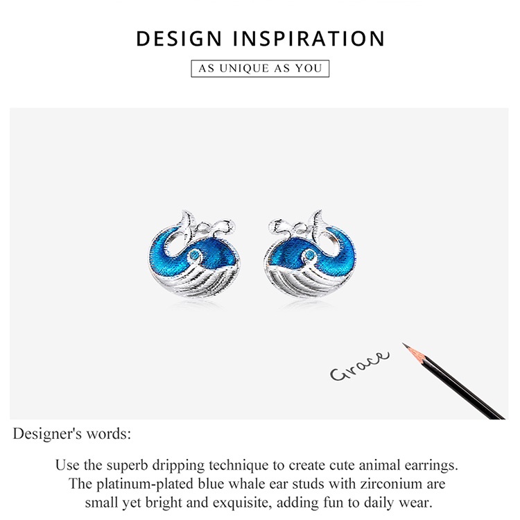 Đôi hoa tai BAMOER BSE584 bạc 925 hình cá voi xanh thời trang cho nữ