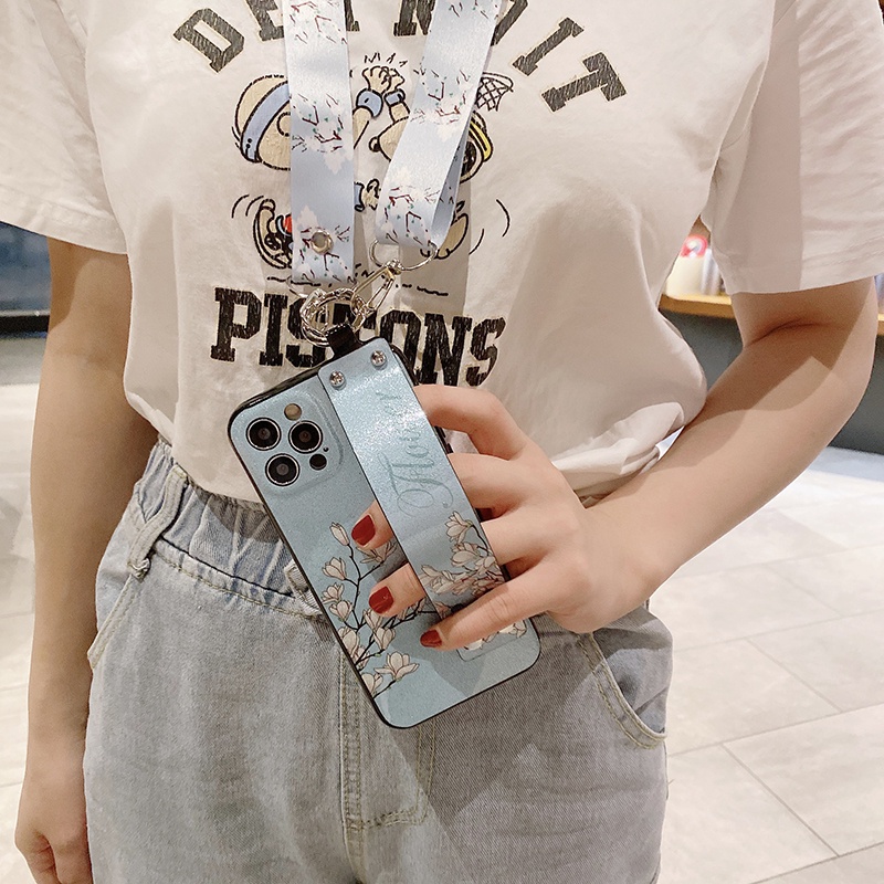 Ốp Điện Thoại Họa Tiết Hoa Lấp Lánh Có Dây Đeo Cho Vivo V23e V23e