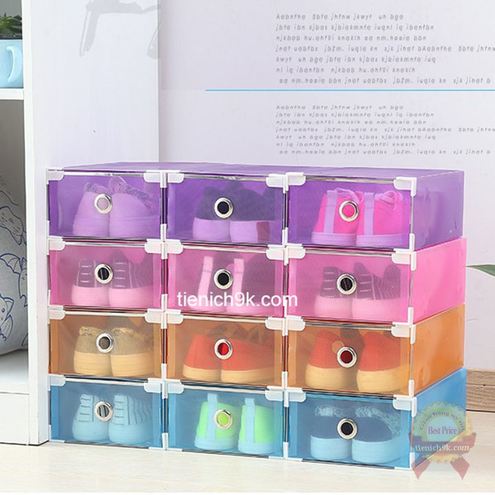 Set 5 Hộp để giày nhựa khung kim loại Ngăn Kéo Size To cứng cáp trong suốt