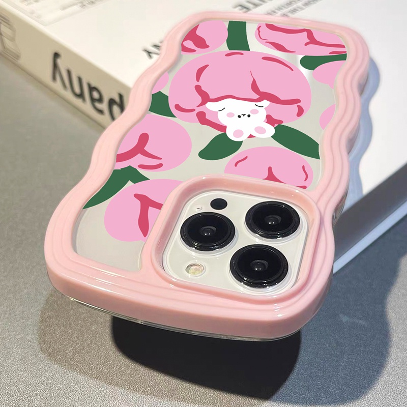 Suntaiho ốp lưng iphone Ốp điện thoại dẻo viền gợn sóng gấu/ thỏ và tulip thích hợp cho IPHONE 11 13 12 PRO MAX X XS MAX XR 7 8 PLUS