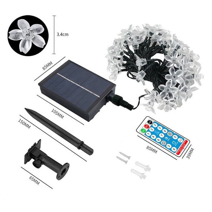 Đèn led dây năng lượng mặt trời hoa mai 100 bóng 17m có thể sạc pin bằng USB
