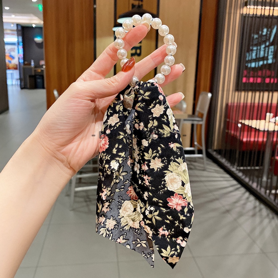 Cột Tóc Turban Chuỗi Phối Nơ Ruy Băng Họa Tiết Hoa Nhí Phong Cách Hàn Quốc - Mã DT006