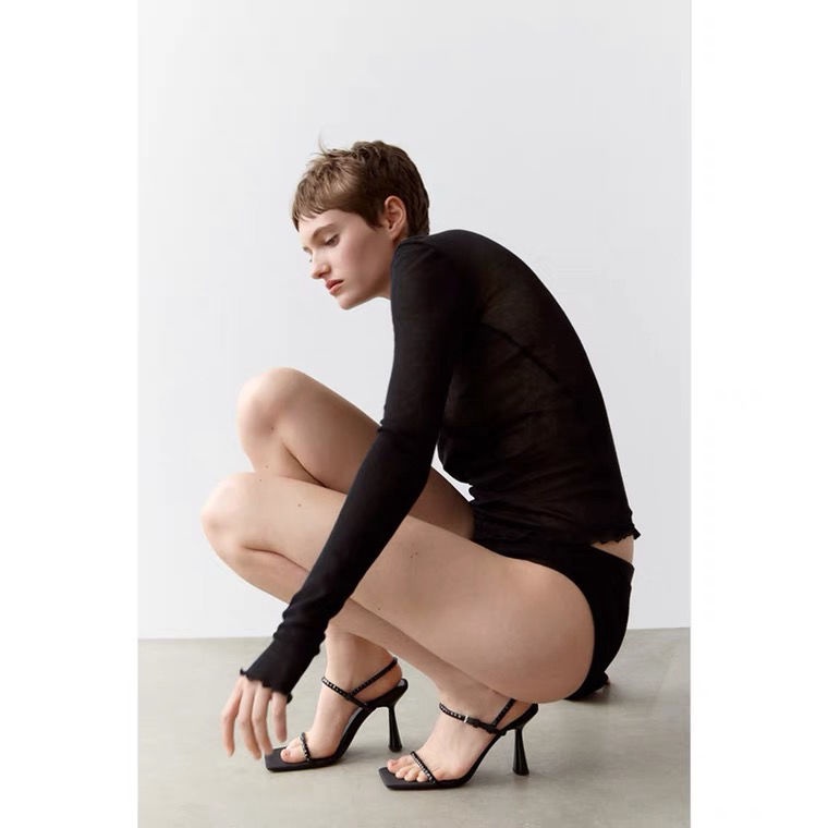 Giày Cao Gót Zara Mũi Vuông Đính Đá Trang Trí Lấp Lánh Thời Trang Hè 2022 Cho Nữ