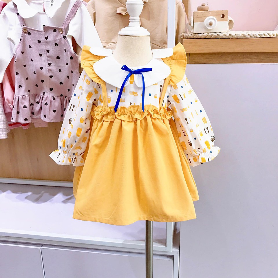 Váy TCkid yếm vàng nơ xanh 856167