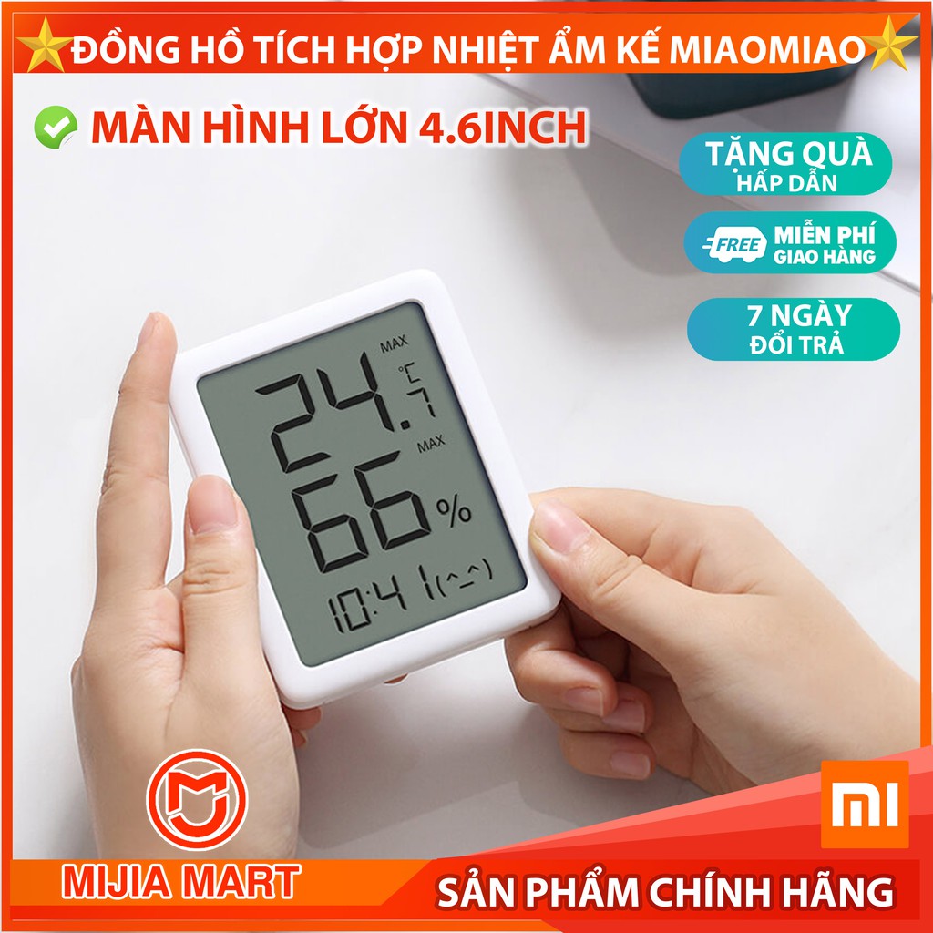 ✅ Đồng hồ để bàn xiaomi kết hợp nhiệt ẩm kế miao miao. Màn hình LCD lớn 4.6 inch