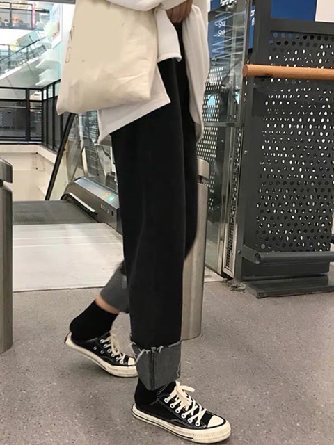 [Mã WASTMAY giảm 15% tối đa 30K đơn 150K] [ ỏrder] Quần Jeans đen ống suông ulzzang có bigsize / Quần Jeans cạp cao QC | BigBuy360 - bigbuy360.vn