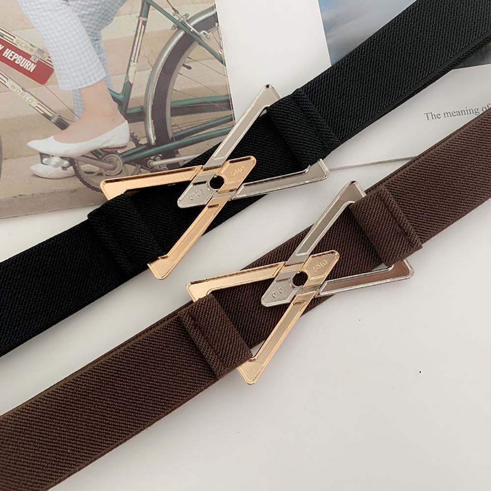 Thắt Lưng Vải Canvas Mỏng Khóa Kim Loại Hình Tam Giác Nhiều Màu Sang Trọng Cho Nữ