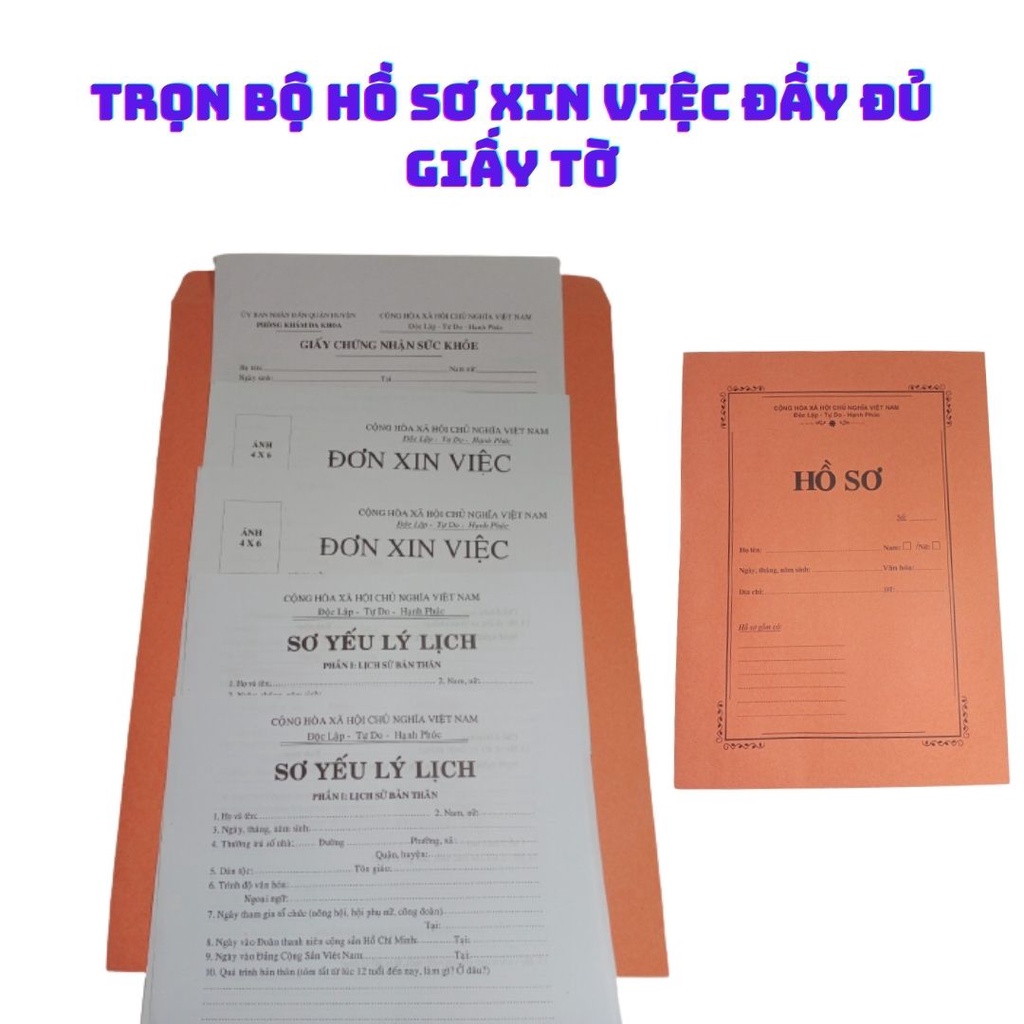 Bộ Hồ Sơ Xin Việc Đủ Giấy Tờ 2 Đơn Xin Việc + 2 Sơ Yếu Lý Lịch + 1 Giấy Chứng Nhận Sức Khỏe