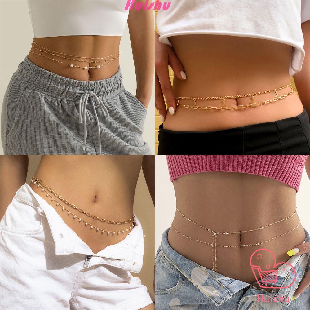 HS Simple Beads Belly Chains Sexy Body Jewelry Layered Waist Chain Fashion Boho|Bikini Accessories for Women Girls Summer Beach/Multicolor