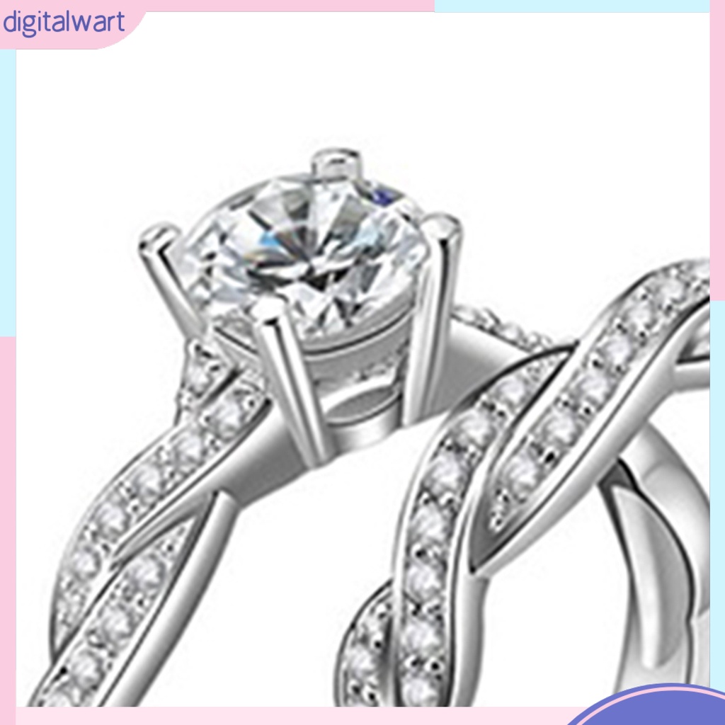 Bộ 2 nhẫn đính hôn mạ bạc 925 đính đá xinh xắn