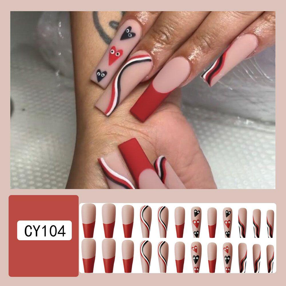 Bộ 24 Móng Tay Giả Dạng Nhấn In Họa Tiết Trái Tim Màu Hồng Xinh Xắn|Bộ Móng Tay Giả Họa Tiết Bướm Màu Hồng Đen Chống Rò Rỉ