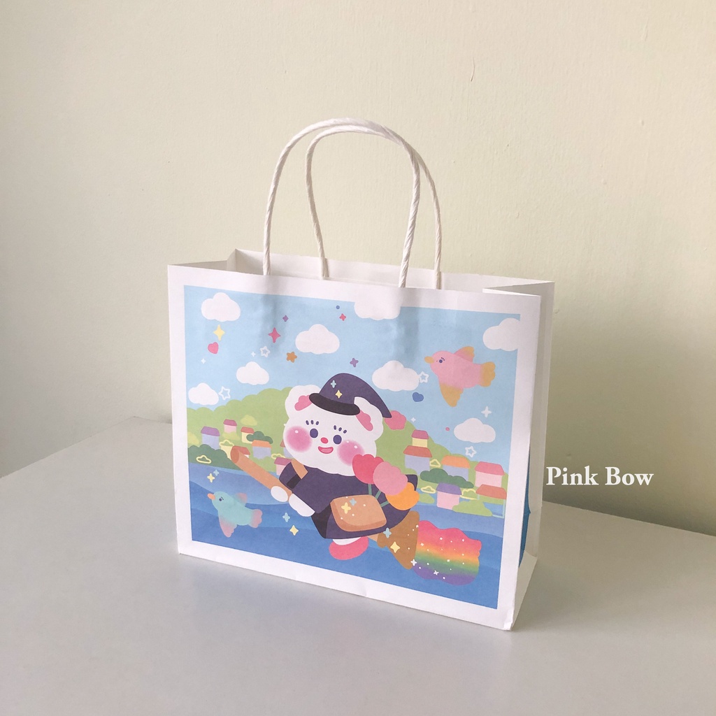 Túi giấy hình con THỎ/GẤU/CARO 27cm 21cm 14cm 11cm 8cm màu HỒNG/ĐỎ/XANH/TÍM