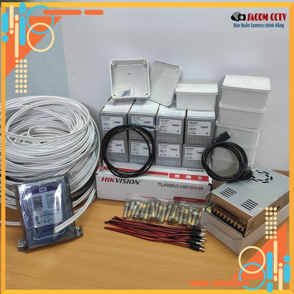 Trọn bộ 5/6/7/8 camera Hikvision Full HD chính hãng đầy đủ phụ kiện chỉ việc lắp