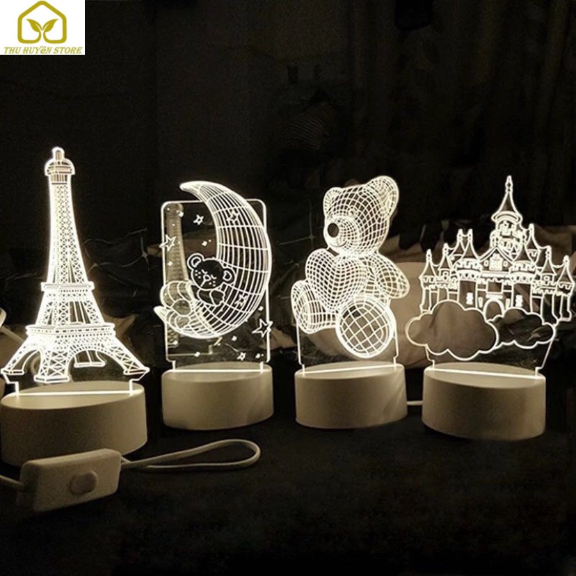💗 HOT 💗  Đèn Ngủ 3D Kèm Đế Nhiều Hình Dáng Hiện Đại , 3 Chế Độ Sáng , Đèn Decor Phòng Ngủ , Đèn Trang Trí