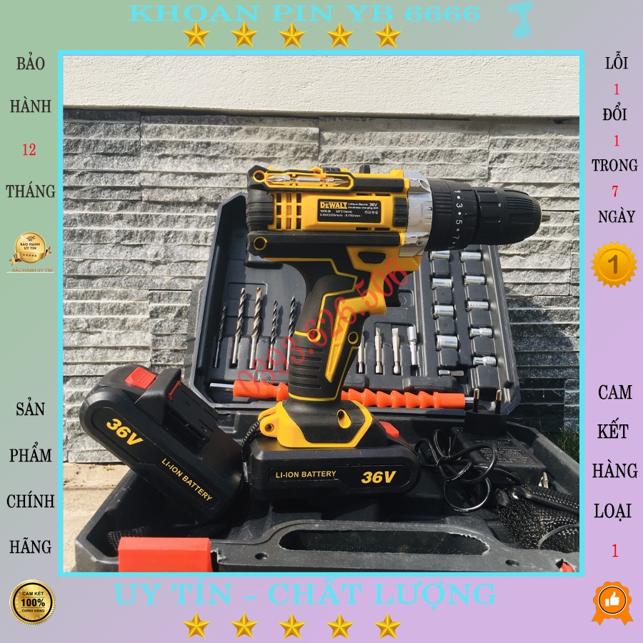 Máy khoan pin Dewalt 36V, khoan tường khoan bê tông,khoan sắt,băn vít 3 chức năng lõi đồng dễ dàng sử dụng cho công việc