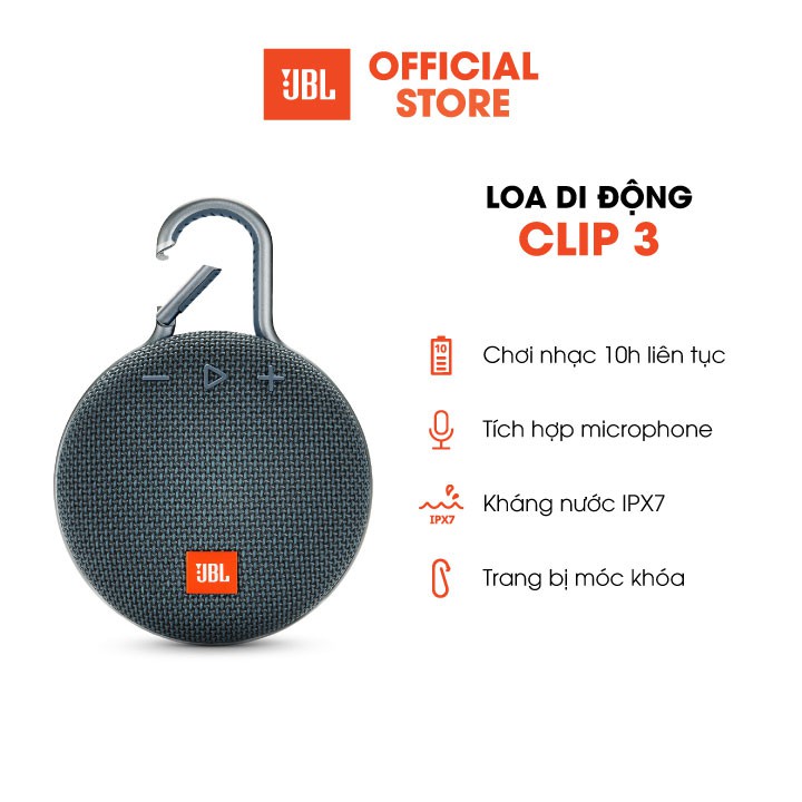 [Mã ELMALL300K giảm 5% đơn 500K] [HÀNG CHÍNH HÃNG] Loa Bluetooth JBL CLIP 3 | Kháng nước IPX7 | Thời lượng pin 10h