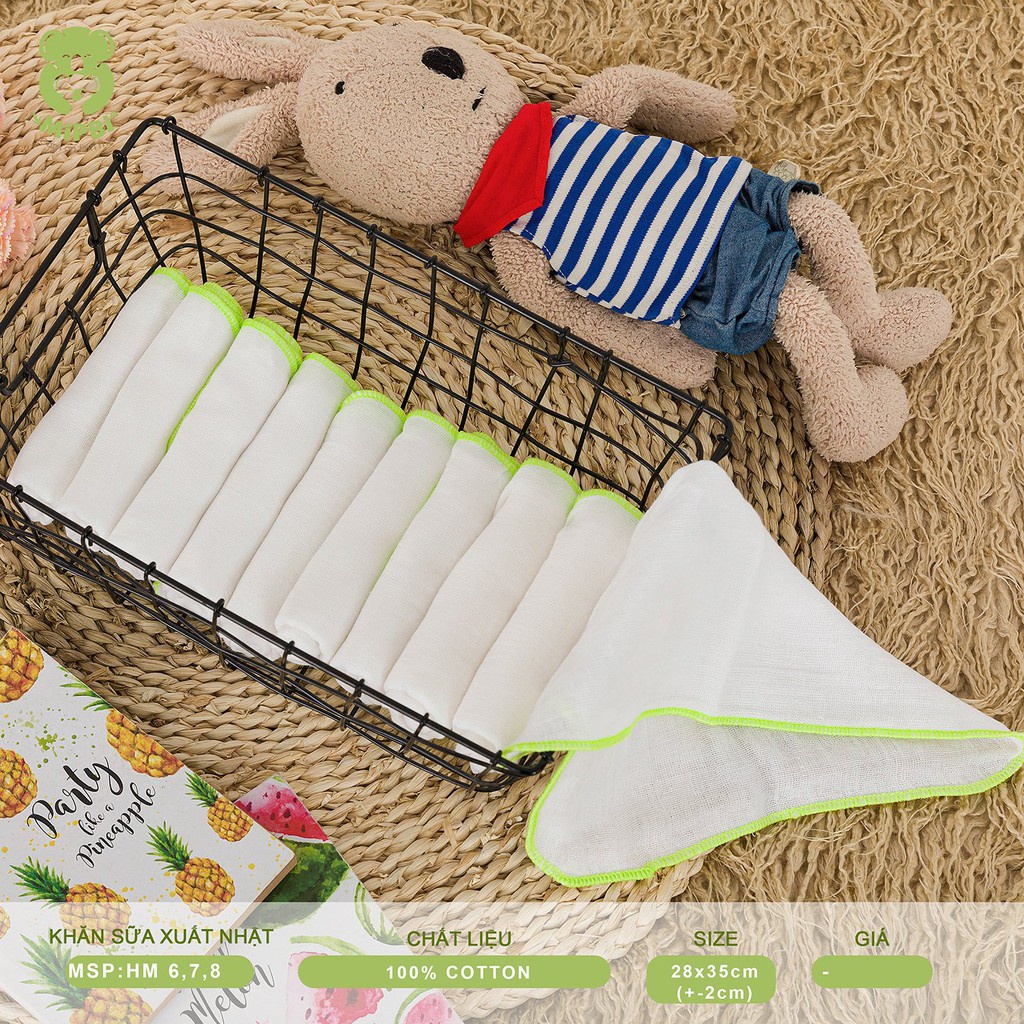 Khăn sữa xuất nhật siêu mềm Mipbi 2 lớp, 3 lớp,4 lớp 100% cotton tự nhiên (Gói 10 chiếc)