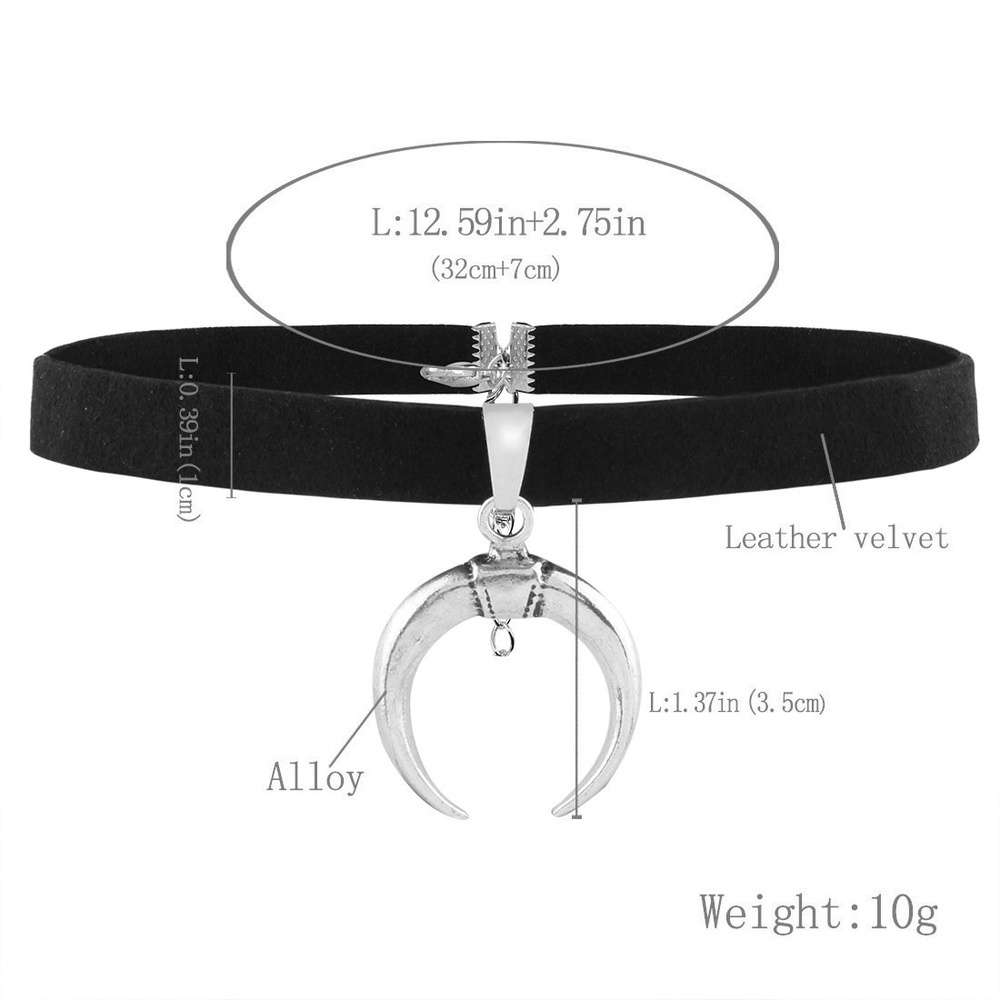 Vòng Cổ Choker Dây Nhung Đen Mặt Trăng Khuyết Phong Cách Gothic Punk Cho Nữ