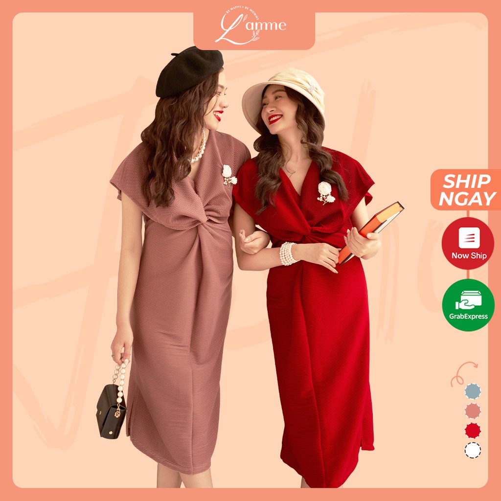 Đầm bầu đi tiệc Carol Dress chất liệu dập ly cao cấp dấu dáng được thiết kế bởi LAMME