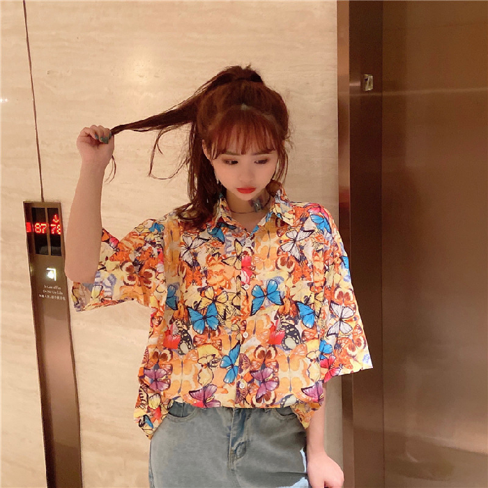 NRVP Áo sơ mi dáng rộng tay ngắn phong cách Hàn Quốc thời trang mùa thu 2021 dành cho nữ