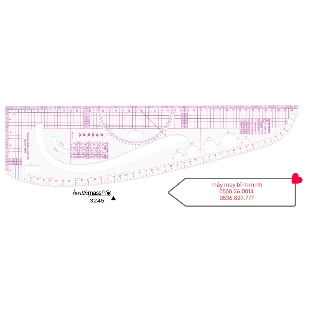 Thước vẽ may góc vuông và đường cong chất liệu nhựa dẻo ứng dụng nhiều trong cắt may, Thước nhựa thẳng 3245