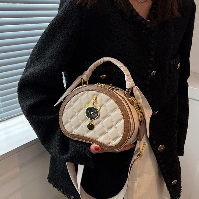 Túi đeo chéo IELGY hình tròn nhỏ thêu họa tiết hình thoi thời trang cho nữ