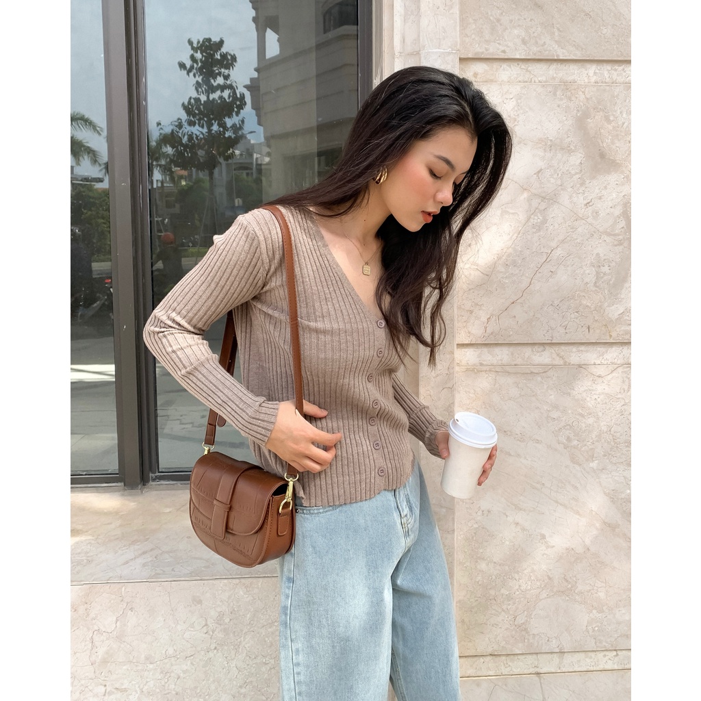 Áo Cardigan Len Gân Cổ Tim Sunnie V | HQ3351 | Lana Official