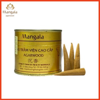 Nhang nụ trầm hương cao cấp_hộp vàng_viên nhỏ_25 viên_trầm hương cao cấp mangala_nguyên liệu trầm núi.