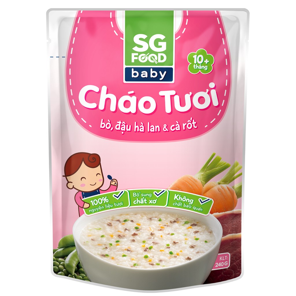 Cháo tươi SG– Bò, đậu hà lan & Cà rốt (240g) (10 tháng)