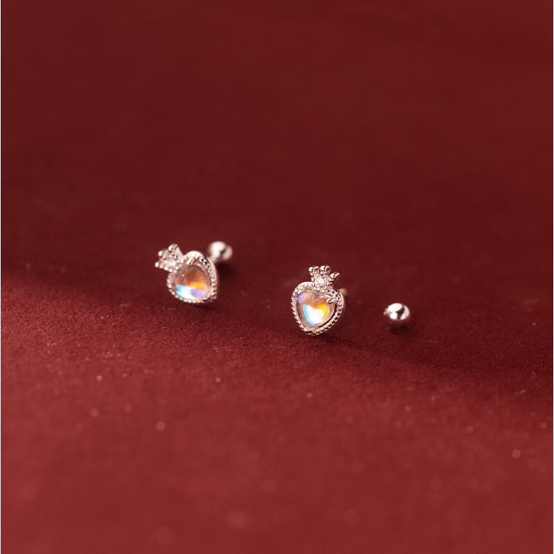 Bông tai bạc đá Moonstone Strawberry, khuyên tai bạc Moonstone Blackmeo đá nhân tạo