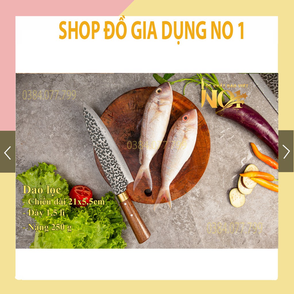 Dao lọc thịt làm từ Thép Nhíp không gỉ, cán gỗ mun khâu inox