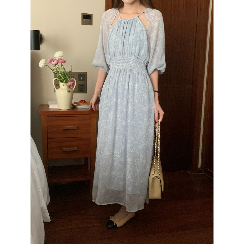 Đầm Voan Hoa Hở Vai Thời Trang Mùa Hè Kiểu Retro Sành Điệu 63010