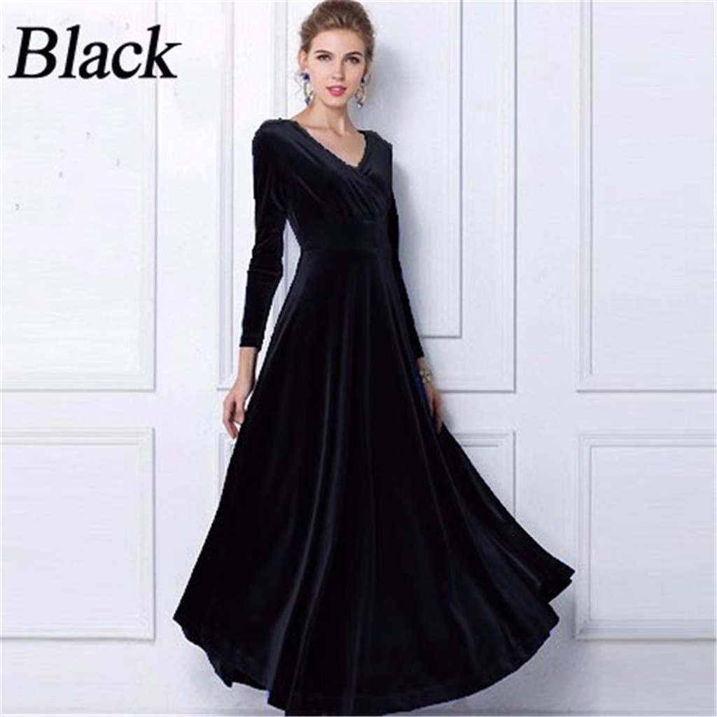 Đầm Nhung Dài Cổ Chữ V Gợi Cảm Cho Nữ | BigBuy360 - bigbuy360.vn