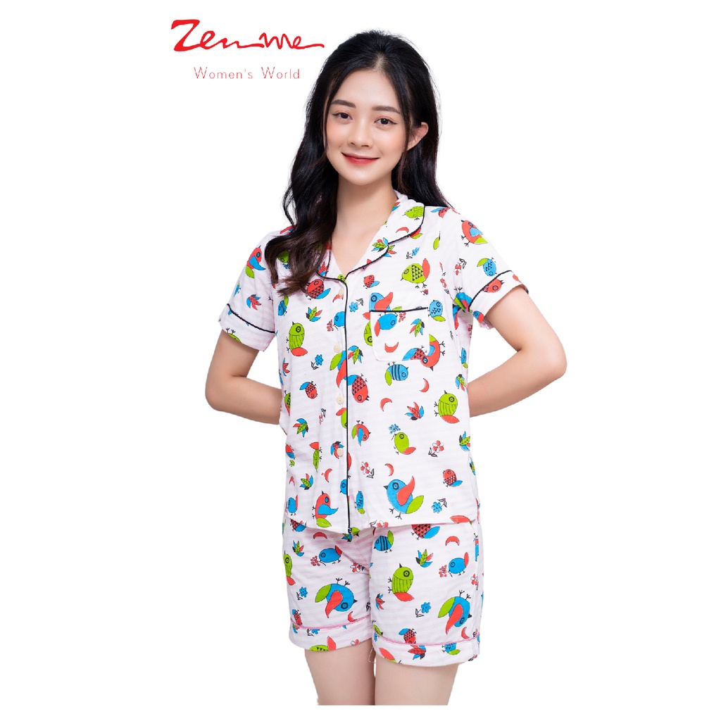 Đồ bộ mặc nhà Zen Me pijama nữ cộc tay quần đùi chất liệu chuẩn cotton mùa hè