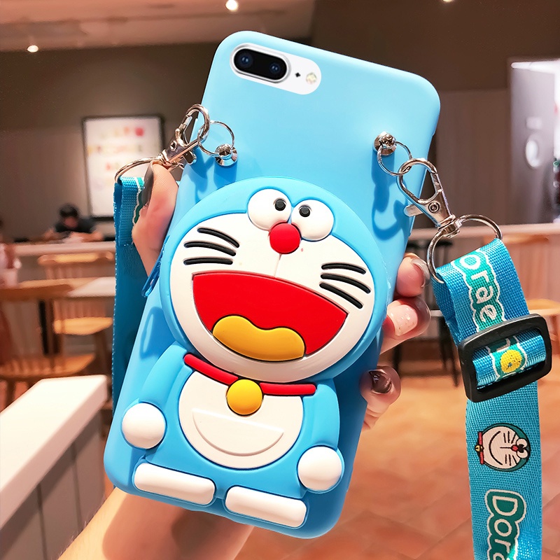 Ốp Điện Thoại Kèm Ví Hình Doremon Pikachu + Dây Đeo Cho OPPO A83 A91 A92 A93 A9 A5 2020 A94 F11 PRO FIND X2 X3 PRO A16K