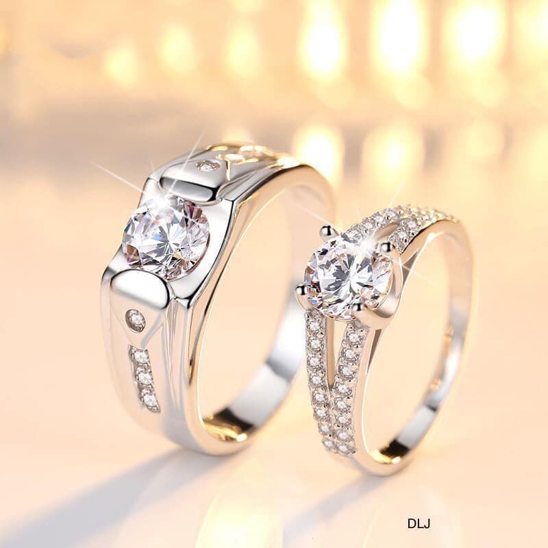 Nhẫn cặp đôi bạc cao cấp AK19. Nhẫn nam nữ thiết kế đồng điệu phong cách hàn quốc. Bộ sưu tập nhẫn cưới