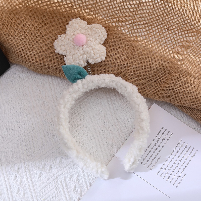 Băng Đô Cài Tóc Bọc Nhung Lông Cừu Đính Hoa Nhỏ Dễ Thương Phong Cách Hàn Quốc Dùng Rửa Mặt Trang Điểm