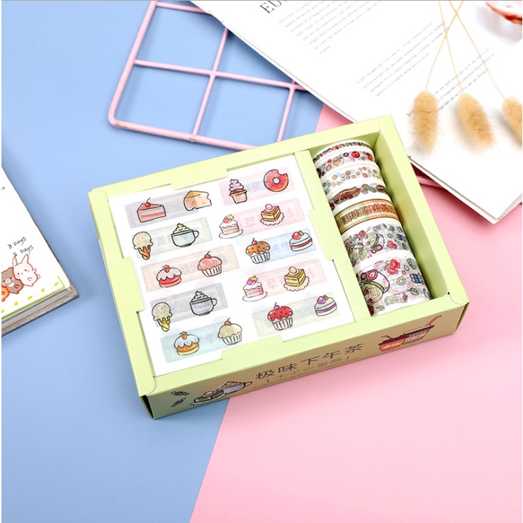Set 7 cuộn băng dính và 9 miếng dán sticker trang trí đồ dùng cá nhân hoạt hình Chibi siêu xinh BAG U SETSBD588