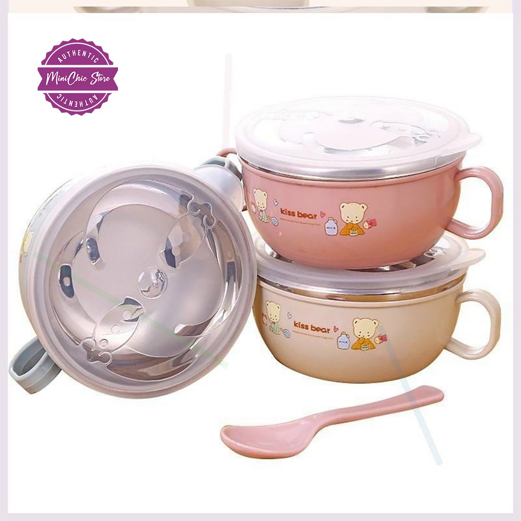 Bát ăn dặm cho bé, bát inox cho bé, giữ nhiệt có nắp tiện lợi